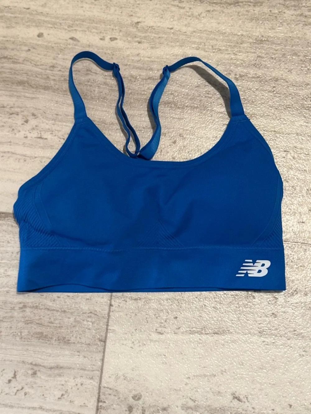 New Balance Sports Bra Medium Blue Racerback Padded Athletic Workout Top - Picture 1 of 4